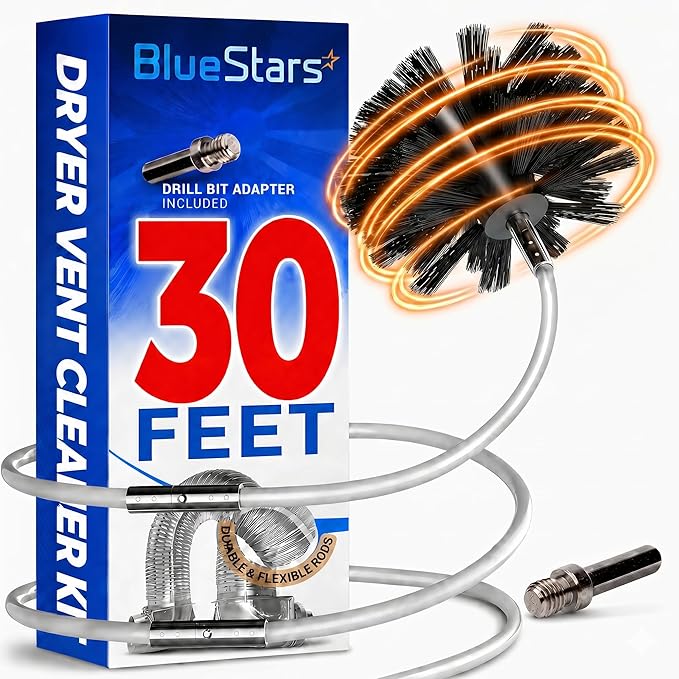 Upgraded 30 Feet Dryer Vent Cleaner Kit with Drill Attachment - Extendable Dryer Vent Cleaner Kit with Brush & 22 Detachable Rods - Compatible with Most Vacuum Cleaner