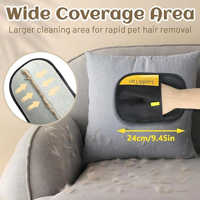 2 Pack Pet Hair Removal Gloves[Upgraded Thickened Version], Reusable Electrostatic Pet Hair Remover for Dog & Cat Hairfor Couch, Furniture, Car Seat, Carpet, Clothing (Black-up)