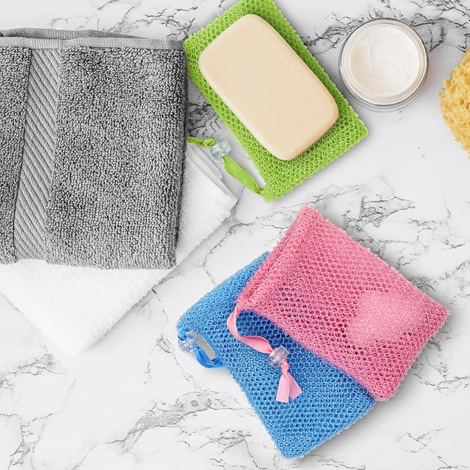6 Pack Soap Bags, Colorful Soaps Saver Bag Mesh Soap Bags for Soaps Bars, Hangable Exfoliating Pouch with Drawstring for Shower Bath (Pink, Yellow, Orange, Blue, Green, Beige, 3.5''x5.5'')