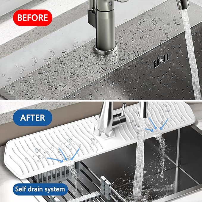 EBIGIC Kitchen Sink Splash Guard-24 x 5.8'' Ultrathin Silicone Sink Mat Splash Guard fit for Countertop, Bathroom,Farmhouse,RV (White)