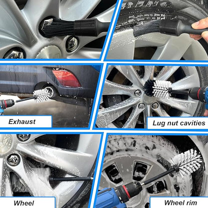 Wheel Brush Kit, Soft Drill Wheel Cleaner Brush, No Scratches Highly Dense Car Cleaning Brush Set for Wheels, Rims, Engines, Exhaust(White/Black,2Pcs)