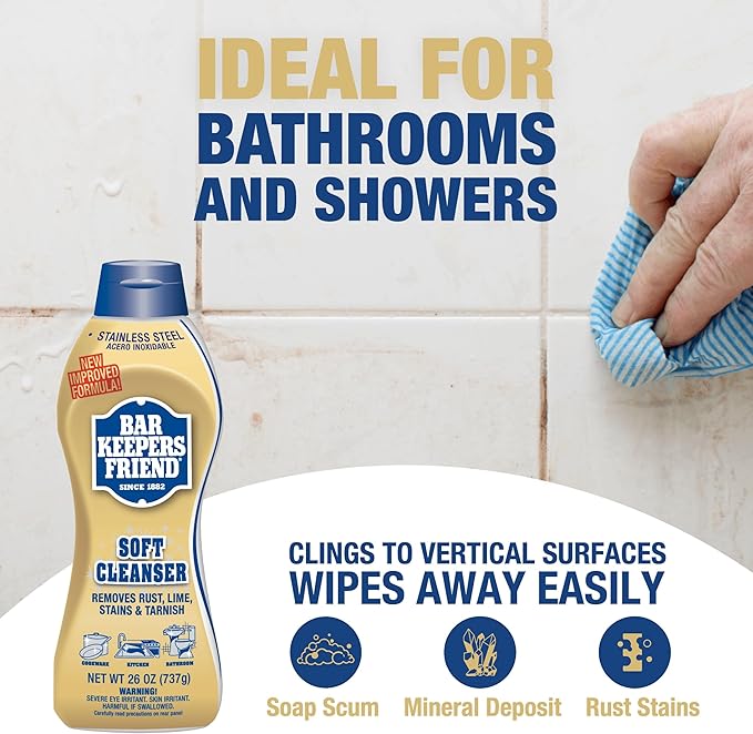 Bar Keepers Friend Soft Cleanser 26 oz + Spray & Foam Multipurpose MORE Spray Cleaner 25.4 oz, Multi Purpose Cleaner Bundle, Removes Grease, Rust Stains, Soap Scum & More in Home & Outdoors