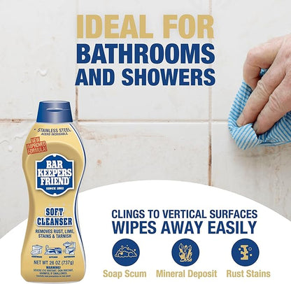 Bar Keepers Friend Soft Cleanser 26 oz + Spray & Foam Multipurpose MORE Spray Cleaner 25.4 oz, Multi Purpose Cleaner Bundle, Removes Grease, Rust Stains, Soap Scum & More in Home & Outdoors