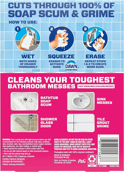 Mr. Clean Magic Eraser Sponge, Bathroom Cleaner, Shower Cleaner, Tub Cleaner, Soap Scum Remover, Bathroom Cleaning Supplies, Dawn Cleaning Power with Lemon Scent, 2 in 1 Bath, 5ct (Pack of 4)