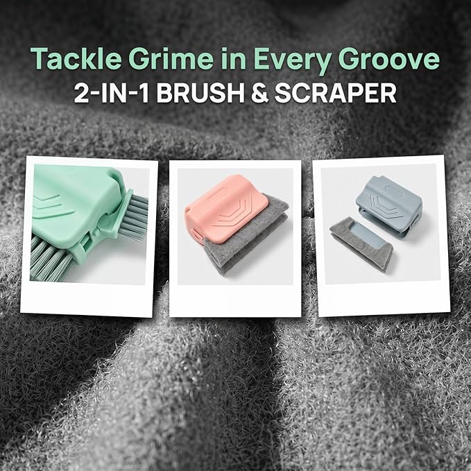 3 Pack Window Track Cleaning Brush Set, Multi-Purpose Groove Cleaner Tool with Detachable Head & Corner Scraper, for Window Tracks, Tile Grout, Blinds, Car Vents & Narrow Gaps (Mixed)