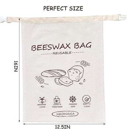 Reusable Beeswax Bread Bag - Bread Bags for Homemade Bread,Cotton Sourdough Bread Bags, Sourdough Storage Bag (2 Pack)