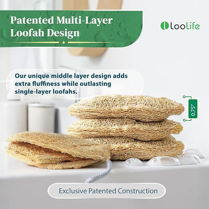 Natural Loofah Exfoliating Sponge (3 Pack) - Organic Loofah for Body - Biodegradable Shower Luffa - Natural Bath Sponges Loufa - Estropajos para el Cuerpo