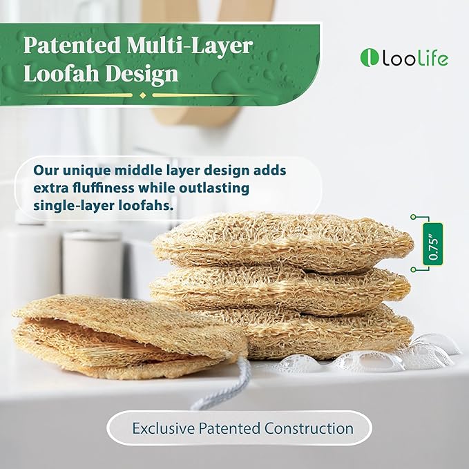 Natural Loofah Exfoliating Sponge (4 Pack) - Organic Loofah for Body - Biodegradable Shower Luffa - Natural Bath Sponges Loufa - Estropajos para el Cuerpo