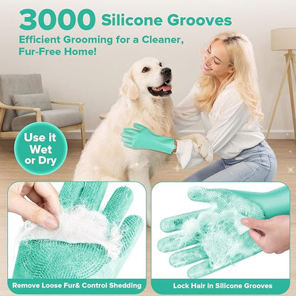 Augwind 6PCS Pet Grooming Kit for Dogs, Cats and Horses | Dog Washing Gloves | Cleanroom Gloves | Dog Bath Brush | Dog Bath Gloves | Dog Shampoo Brush | Dog Bath Supplies (Green)