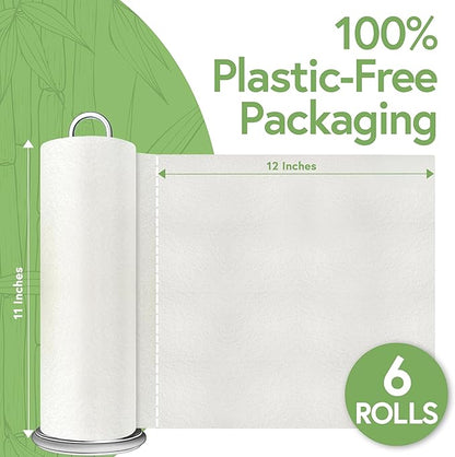 Bamboo Paper Towels Reusable | Absorbent, Heavy Duty & Washable | Organic Paper Towel | FSC Certified | 100% Rayon Derived From Bamboo | Unpaper Towel Alternative | 20 Sheets, 12"x11 | 6 Rolls