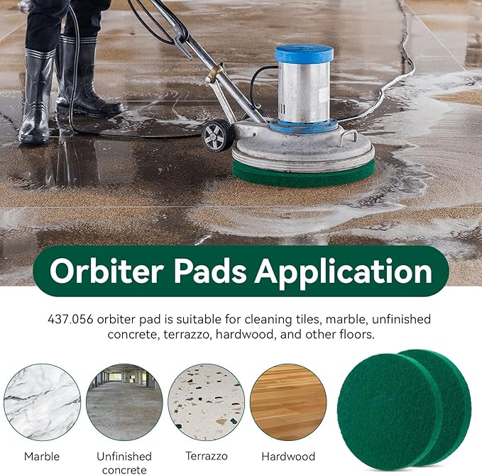 Cleaning Orbiter Pads 437.056 for Oreck 550MC Orbiter Floor Machine, 12 Inch Commercial Green Scrubbing Pad, Orbital Buffer Pats for Tile, Hardwood, Marble Floors