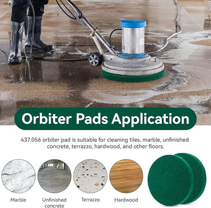 Cleaning Orbiter Pads 437.056 for Oreck 550MC Orbiter Floor Machine, 12 Inch Commercial Green Scrubbing Pad, Orbital Buffer Pats for Tile, Hardwood, Marble Floors