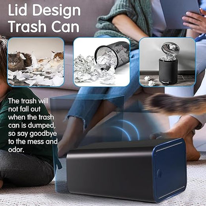 2.65-gallon/10-liter Push-Button Trash can with lid + 100 Trash Bags. Features pet-Proof, Odor-Proof, and Quiet-Closing Functions; Suitable for bedrooms, bathrooms, Kitchens, and Offices (Black)