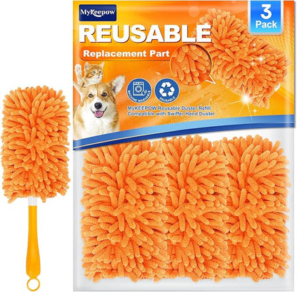 Reusable Duster Refill for Swiffer Hand Duster, 360 Degree Duster Refills for Spring Cleaning, Ceiling Fan, Orange, 3 Pack (Handle is Not Included)