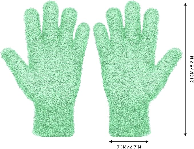 Patelai 2 Pairs Microfiber Gloves for plants Dusting Cleaning Glove Mittens House Cars Blinds Dusting(Blue, Grass Green,Large)