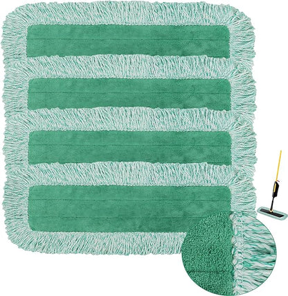 Dust Mop Pads for Rubbermaid Commercial Microfiber Dust Mops - 18 inch Mop Head Replacement with Fringe - Reusable Wet & Dry Cleaning Flat Mops System 18" 17" Refill for Multi-Surface Floor - 4 Pack