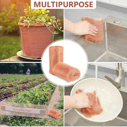 Gisafai 5" x 200 ft Copper Mesh Rodent Control Copper Wool for Slugs Rustproof DIY Hole Filler Pure Wire Mesh for Bat Snail Bird Pest Rodent Control Gap Blocker Fill Fabric Hole Gardening (2 Roll)