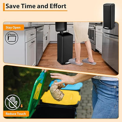 Garvee 8 gal/30 L Kitchen Trash Can, Fingerprint-Proof Stainless Steel Garbage Can with Soft-Close Lid, Recycle Bin with Removable Inner Buckets and Foot Pedal for Office Bedroom Bathroom, Black