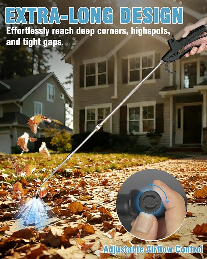 KEENTECH High-Volume Powerful Air Blow Gun, 22–46 Inch Extensible Air Nozzle Blow Gun, Extended Air Blower Gun for Dust Removal in Narrow Gap, Pneumatic Air Compressor Accessories Tool with 1/4" Plug