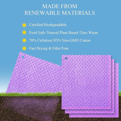 6 Packs Swedish Kitchen Dish Cloths - Reusable Paper Towels for Counters & Dishes - Eco Friendly Cellulose Sponge Cloth (Purple)