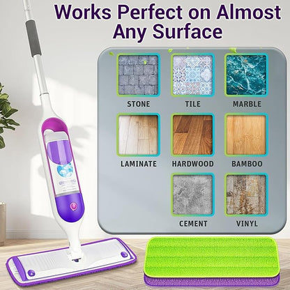ARSUK Reusable Mop Pads Compatible with Swiffer PowerMop – Washable Velcro Replacement Microfiber Refills for 13''–16'' Spray Mop, Multi-Surface Cleaning Pads (3 Purple + 3 Green)