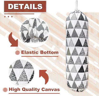 Plastic Bag Holder,Wall Mount Plastic Bag Organizer,Washable Large Grocery Bag Storage Dispenser,Shopping Bags Carrier for Home Kitchen Travelling,Free Adjustment with Drawstring,Gray triangle, 22x9"