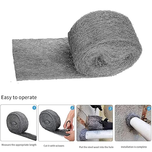 Steel Wool Mice Control Pads & Barrier Kit - Gap Blocker Fill Fabric for Holes & Vents - 4 Pack