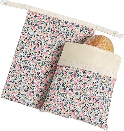 2 Pack XL Reusable Beeswax Bread Bags for Sourdough Baking, Organic Waxed Lined, Cotton Bread Bags for Homemade Bread, Food-Storage Bag to Keep Fresh