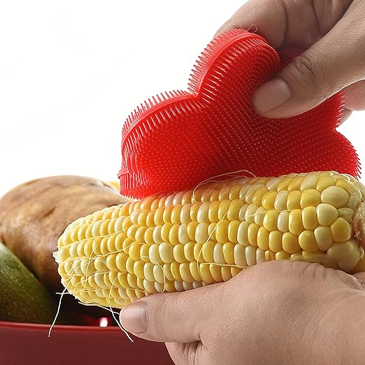 Norpro Red Flower-Shaped Silicone Dish Brush Scrubber