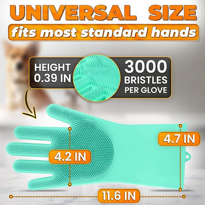 Dog Hair Removal Products – Cat and Dog Shampoo Gloves with 3000 Bristles, 2-in-1 Dog Bath Gloves 11.6", Durable Silicone, Saves Shampoo | Massage, Grooming & Clean Wet or Dry, Every Breed (Turquoise)