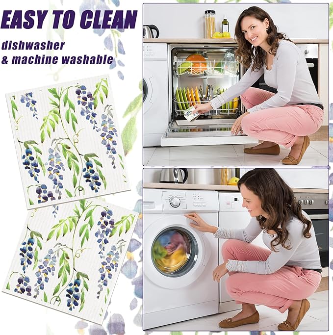 Remagr 12 Pcs Swedish Kitchen Dish Towels Kitchen Cloths Reusable Sponge Cleaning Cloths Absorbent Dish Cloth Quick Drying Washable Cleaning Wipes No Odor Hand Towel (Wildflowers)