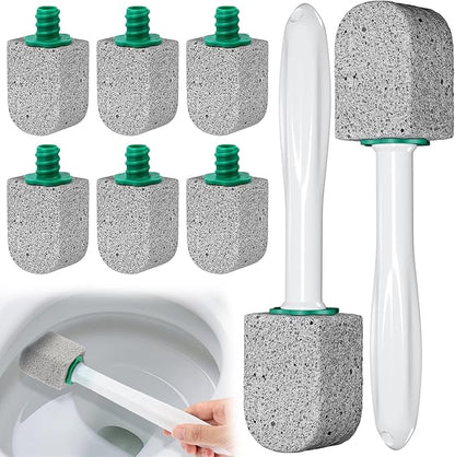 Pumice Stone Toilet Bowl Cleaner, 8 PCS Bathroom Accessories with 2 Handles and 6 Pumice Stone, Pumice Stone for Cleaning for Remove Hard Water Stains, Rust & Lime from Toilet, Tub, Tile, Grill & Pool
