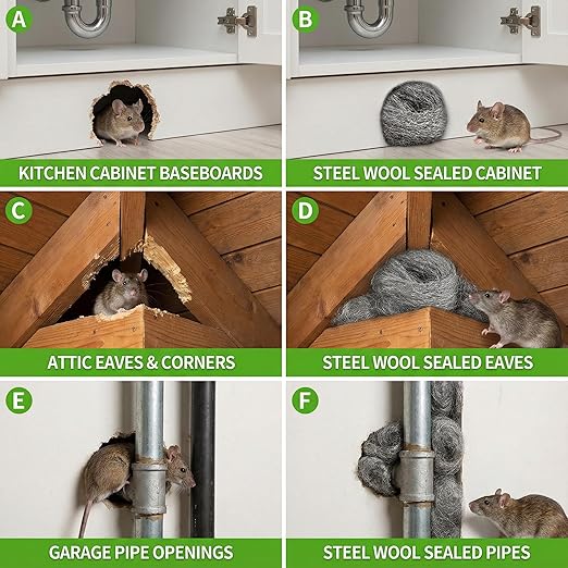 Fine Steel Wool Strips for Rodent Barrier and Hole Filling – Non-Rust Steel Wool for Gap Sealing, Garage Door Space Filling, and Home Maintenance – 14.2" x 3.1", 4 Pack