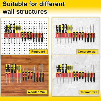 Screwdriver Plier Organizer Wall Mount, Screwdriver Rack, Metal Plier Holder Utility Tool Holder Organizers and Storage Rack for Garage Workshop Workbench Tool Chest Cart,1 Pcs, Red