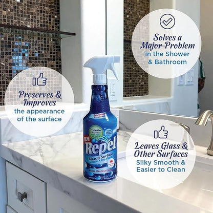 Clean-X New REPEL Glass and Surface Cleaner with Barrier Technology- 32 fl. oz. – 12 Pack Cleans and repels water and soil- Professional Cleaners by UNELKO Pro