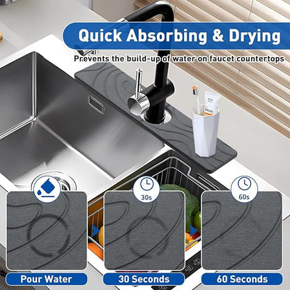 2 Pcs Faucet Mat for Kitchen Sink 15.74”×3.94” Diatomite Quick Dry Sink Splash Guard Absorbent Kitchen Stone Sink Tray Faucet Splash Guard for Bathroom Counter