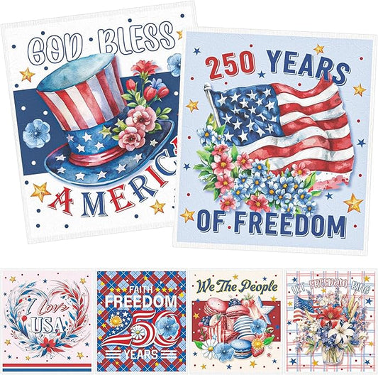 4th of July Reusable Swedish Dishcloths for Kitchen, 6PCS 250 Years of Freedom Cellulose Sponge Paper Towels Washable, Absorbent Fast Drying Swedish Dish Cloth for Home Cleaning