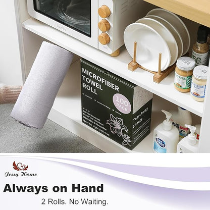 Jessy Home 2 Roll Reusable Paper Towels,100 Sheets Tear Away Microfiber Cleaning Cloth, Lint Free Cleaning Rags for Kitchen, Dishcloth,Household Cleaning Supplies