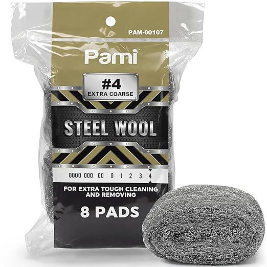 PAMI Extra Coarse #4 Stainless Steel Fiber Sponge Scrubbers Pack of 8 Steel Wool Pads Metal Sponges for Tough Cleaning Kitchen Bathroom