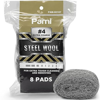 PAMI Extra Coarse #4 Stainless Steel Fiber Sponge Scrubbers Pack of 8 Steel Wool Pads Metal Sponges for Tough Cleaning Kitchen Bathroom