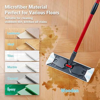 AIR U+ Mop Pad Replacements Compatible with O-Cedar H2prO Flat Mop System, 4 Pack Machine Washable Reusable Microfiber Heads, Wet Dry Cleaning Pad Refills for All Floor Types