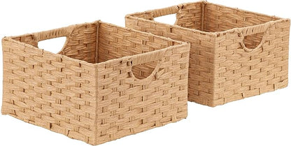 Seville Classics Premium Handwoven Portable Laundry Bin Basket with Carrying Handles, Household Storage for Clothes, Linens, Sheets, Tan, Rectangular (2-Pack)