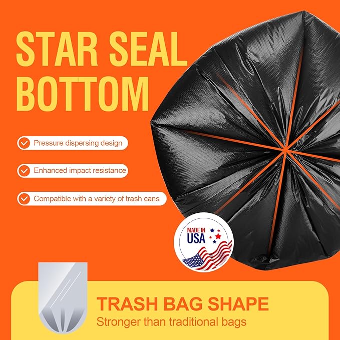 Delxo 30-33 Gallon Trash Bags, 5000 Count – 0.6 Mil Medium Duty Garbage Bags, Durable Plastic Bolsas para basura, Perforated Design– Made in USA for Kitchen, Yard, Office (Black)