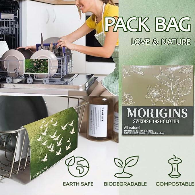 Swedish Kitchen Towel Set Absorbent Cellulose Sponge Cloth Biodegradable Ideal for Household Kitchen Cleaning Reusable Kitchen Towel Set 8-Piece Set