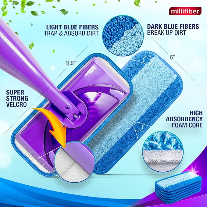 Millifiber Reusable Mop Pads Compatible with Swiffer WetJet (4 Pack) - Microfiber Mop Refill for Wet Mopping Cloths - Hardwood Floor Cleaning Spray Pads are Reusable Replacements
