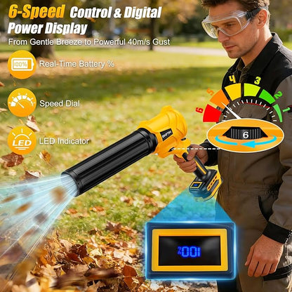 180° Rotatable Cordless Leaf Blower Compatible for DeWalt 20V Battery(Not Included), 90 MPH 6-Speed Handheld Blower with LED & Power Indicator, Extended Nozzle for Lawn, Garage, Car Cleaning