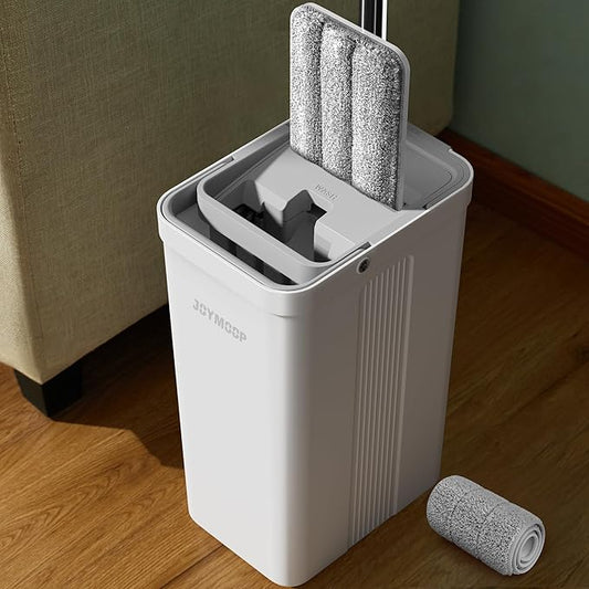 JOYMOOP Hands-Free Self-Cleaning Microfiber Mop and Bucket Set for Home & Commercial Use, Mops for Floor Cleaning and Wall Cleaner, Hardwood, Tile, Laminate, Vinyl Floors, Smooth Walls, Glass Windows