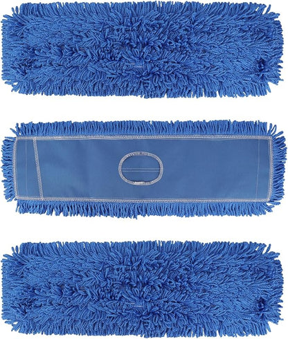 3 Pack 24 Inch Microfiber Dust Mop Head, Medium Washable Commercial Sweeper and Janitorial, Blue