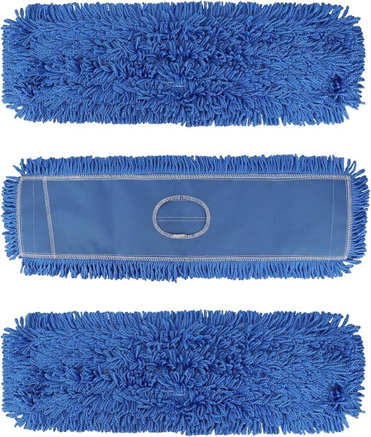 3 Pack 24 Inch Microfiber Dust Mop Head, Medium Washable Commercial Sweeper and Janitorial, Blue