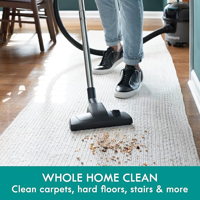 Kenmore KW3010 Bagged Canister Vacuum 3 Gallon Lightweight Cleaner High Efficient with 3 Cleaning Tools & Washable Filter for Household, Hard Floor, Carpet & Pet Hair, 3Gallons, Black+Dry